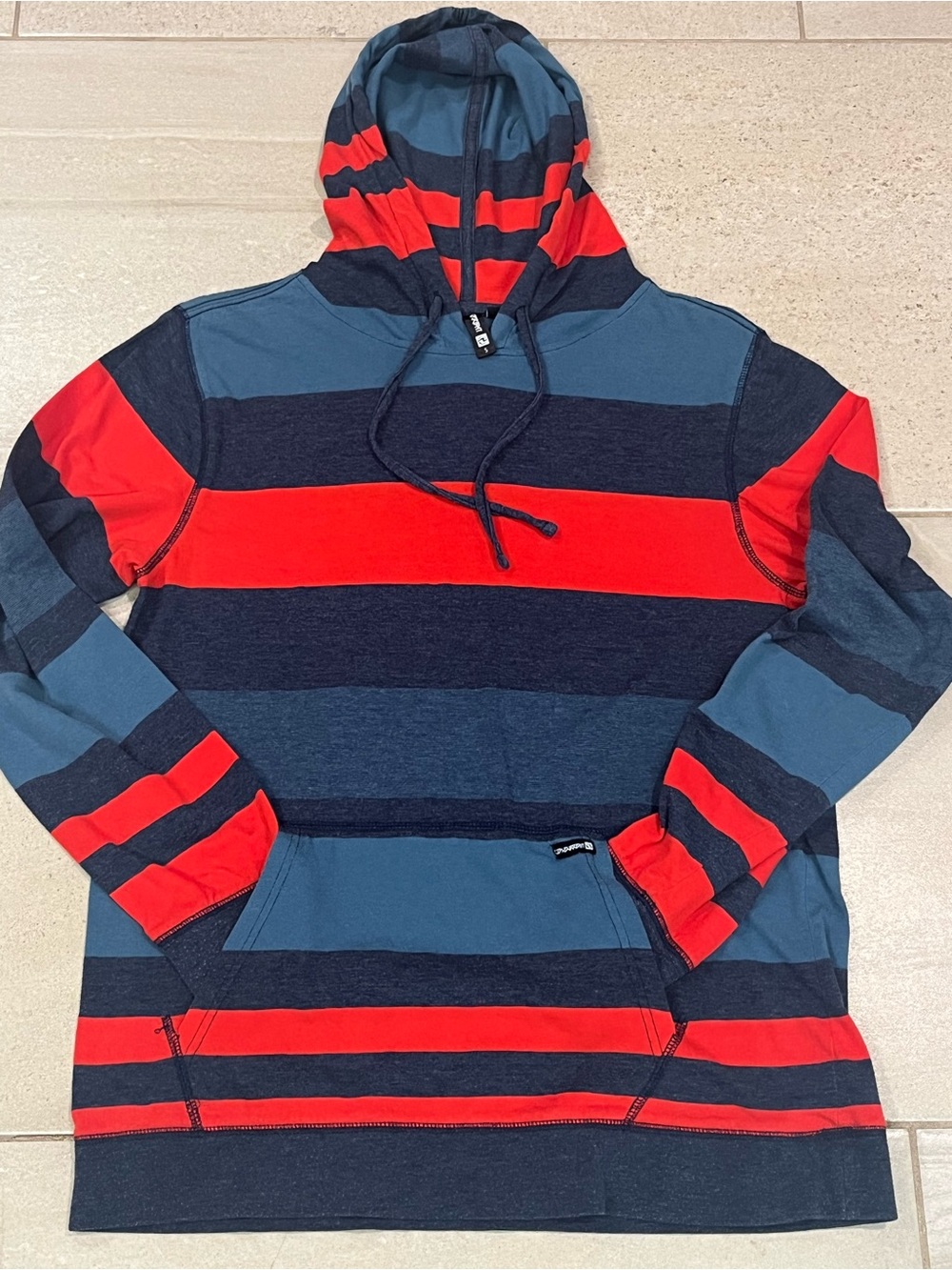 Ocean Current multicoloured striped hoodie top Size S 
Navy, Red, Teal